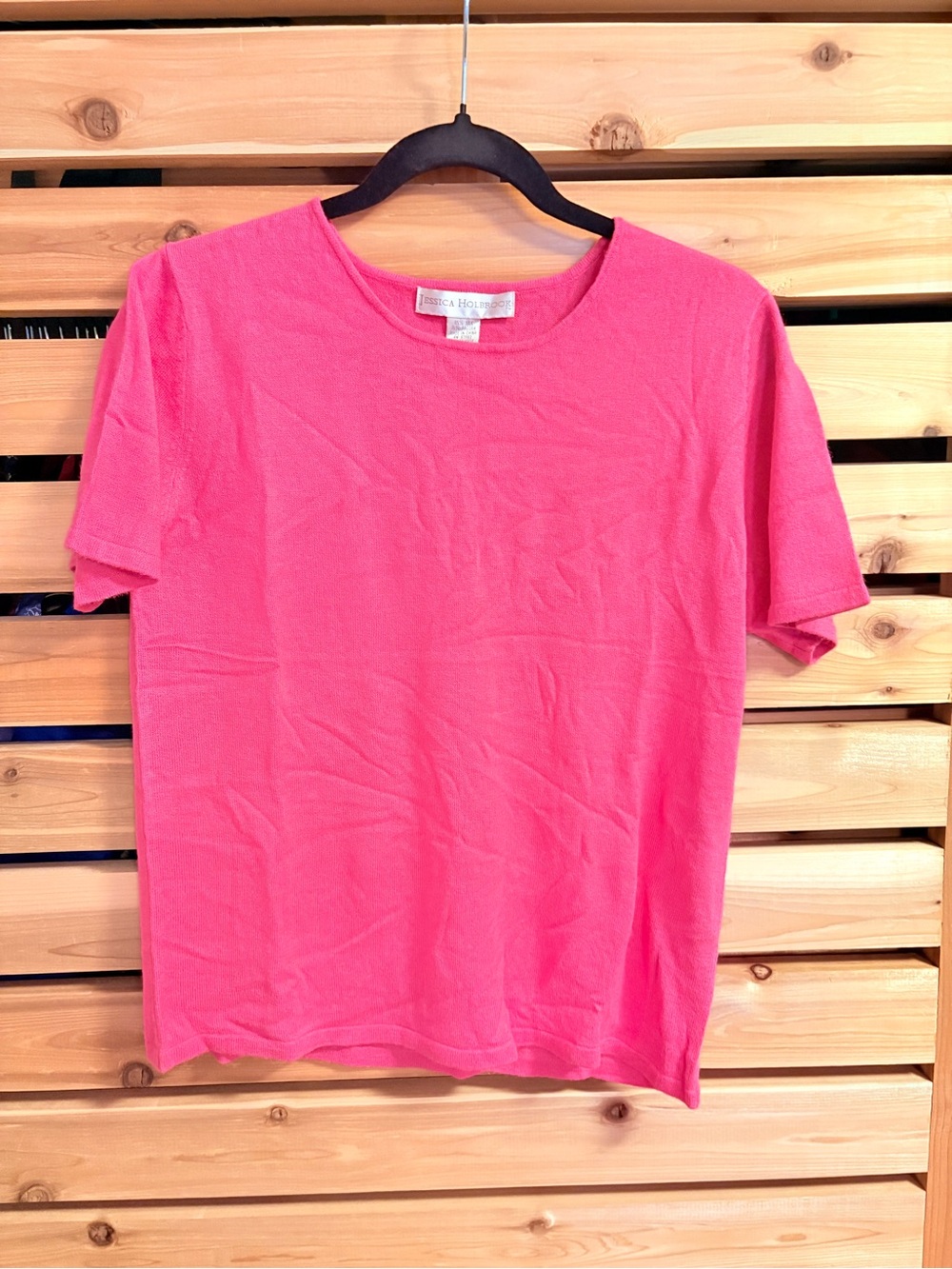 Jessica Holbrook Womens Pink Short Sleeve Crew Silk Angora Sweater Tee Size M